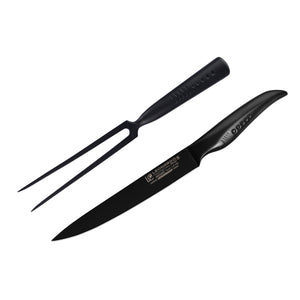 סט סכין ומזלג גילוף - שחור